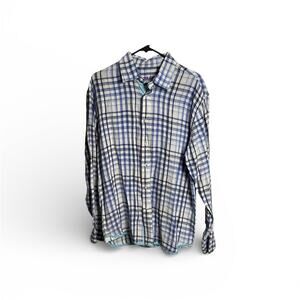 Report Collection Blue and White Linen Checkered Shirt size Large
